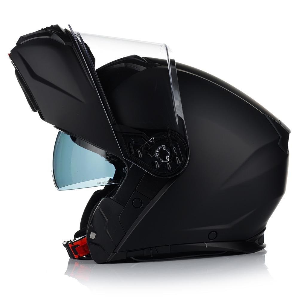 Vito flip-up prato1 - AutoBike Black full-face motorcycle helmet with visor raised, shown in side profile - AutoBike
