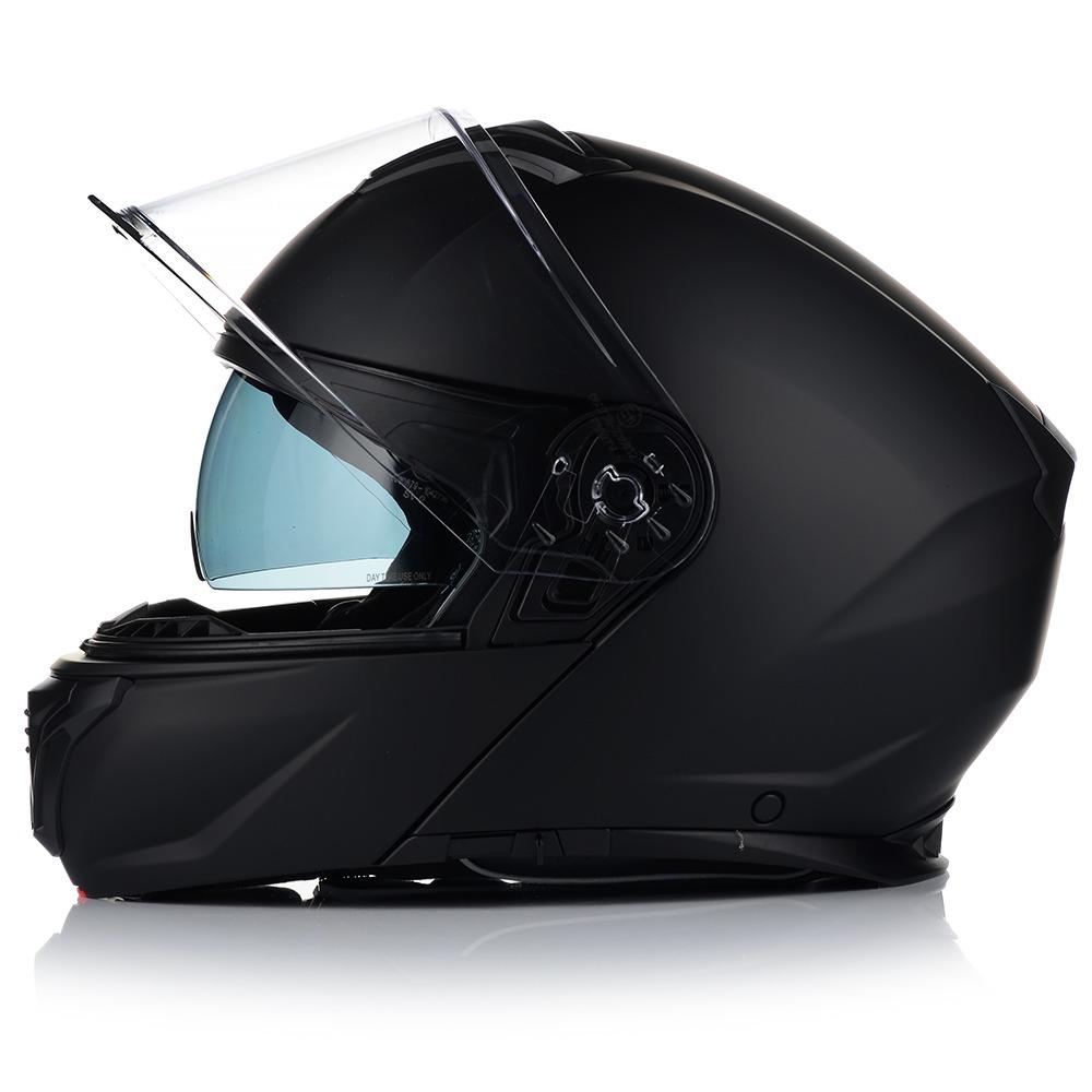 Vito flip-up prato2 - AutoBike Black full-face motorcycle helmet with a clear visor, shown in side profile on a white background. - AutoBike