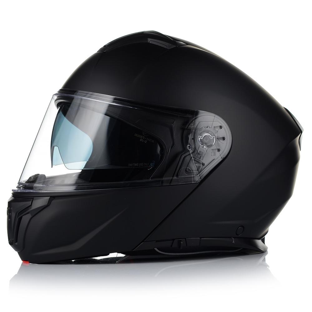 Vito flip-up prato3 - AutoBike Black full-face motorcycle helmet with a clear visor, shown in left-side profile on a white background. - AutoBike