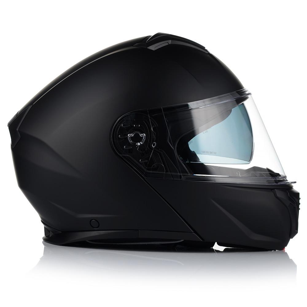 Vito flip-up prato7 - AutoBike Side view of a matte black full-face motorcycle helmet with a clear visor. - AutoBike