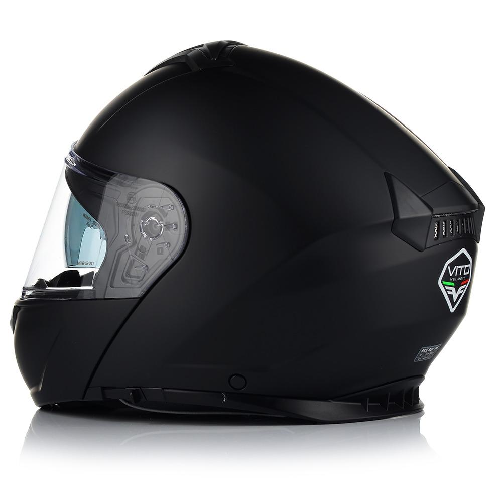 Vito flip-up prato9 - AutoBike Black full-face motorcycle helmet with clear visor, shown in side profile (left-facing). - AutoBike