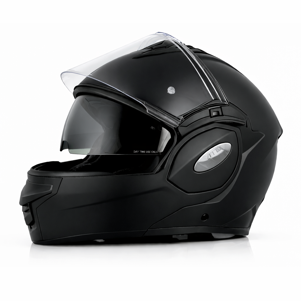 Vito flip-up reverse3 - AutoBike Black full-face motorcycle helmet with a clear visor on a white background. - AutoBike