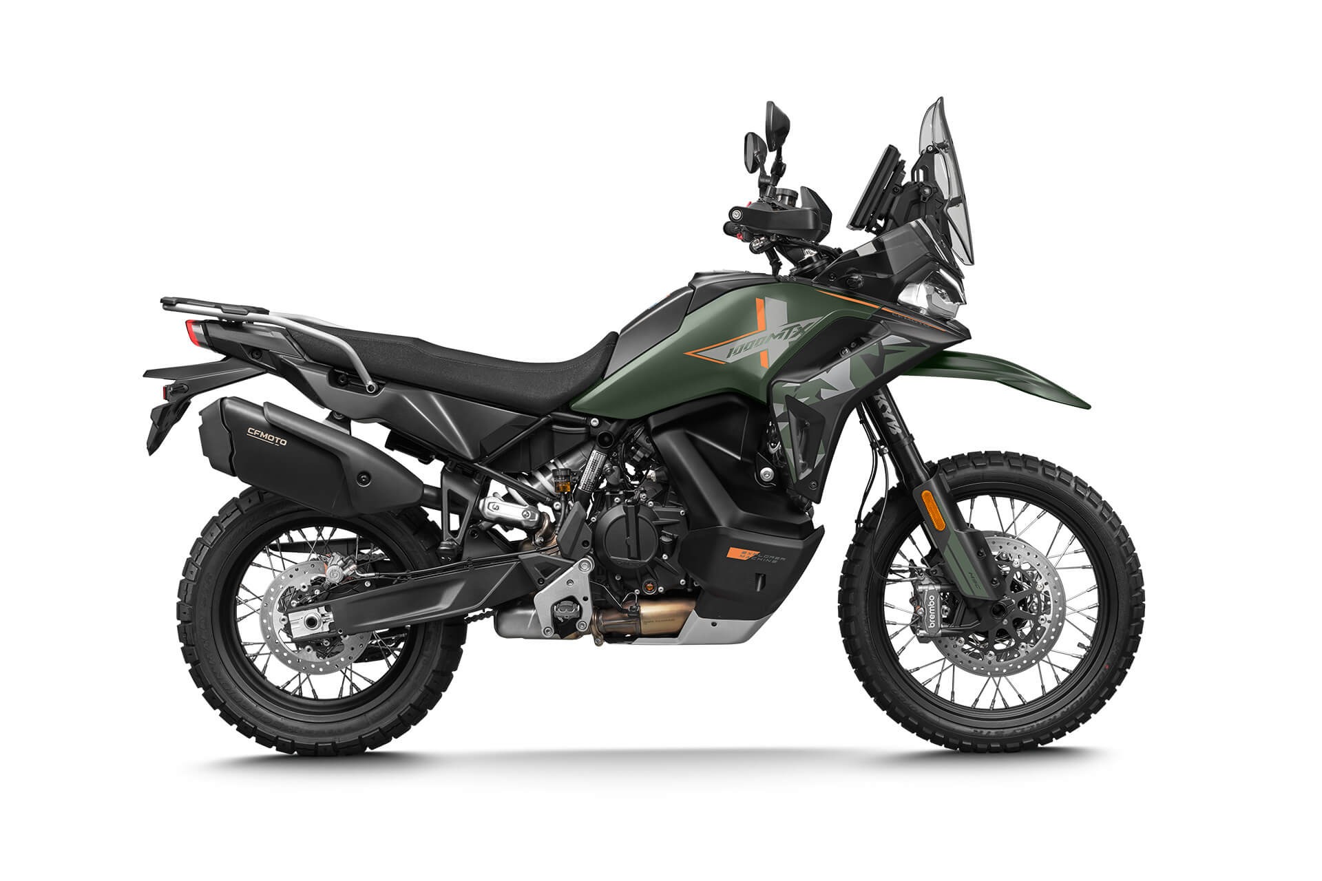 rieju-xplora-707-x 3 - AutoBike Adventure motorcycle in a side profile: green camo body, tall windshield, and knobby tires for off-road use. - AutoBike